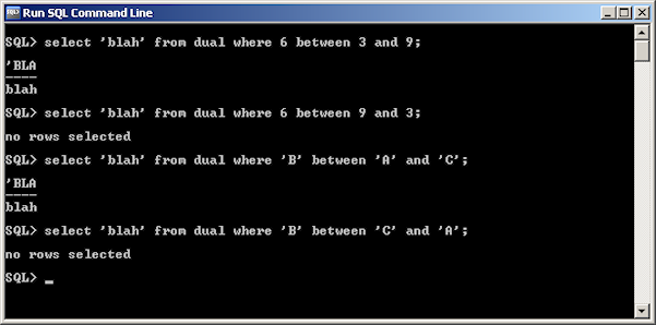 SQL Between Example in Oracle